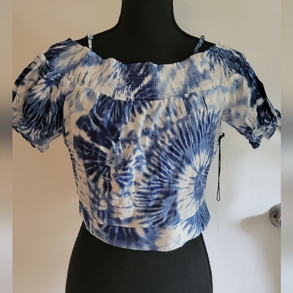 NWT Milk & Honey blue and white tie dye off the shoulder top size medium - Picture 2 of 4
